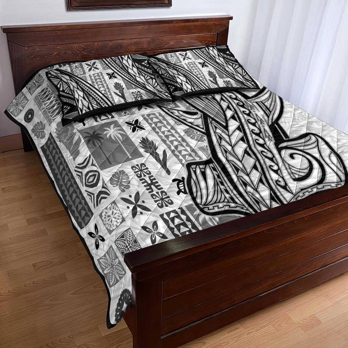 Samoa Tapa Quilt Bed Set Siapo Mix Tatau Patterns - White - Wonder Print Shop