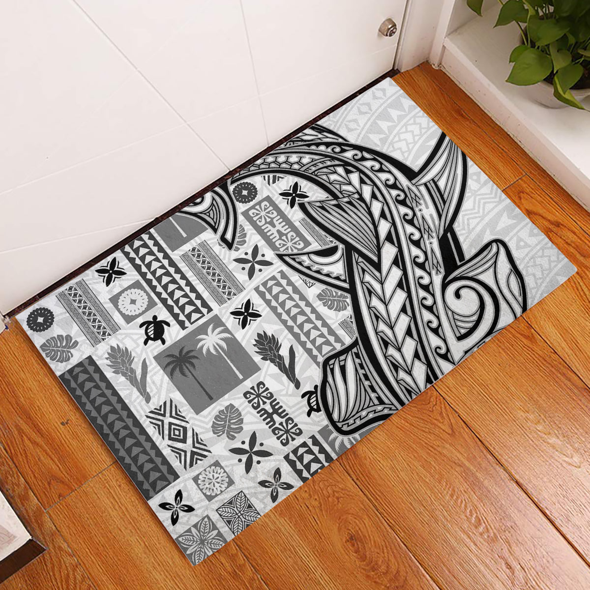 Samoa Tapa Rubber Doormat Siapo Mix Tatau Patterns - White - Wonder Print Shop