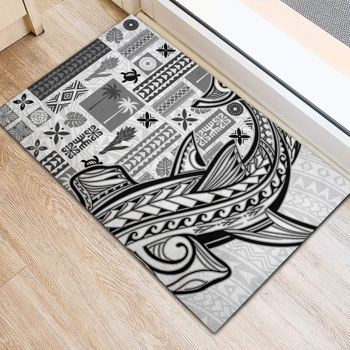 Samoa Tapa Rubber Doormat Siapo Mix Tatau Patterns - White - Wonder Print Shop