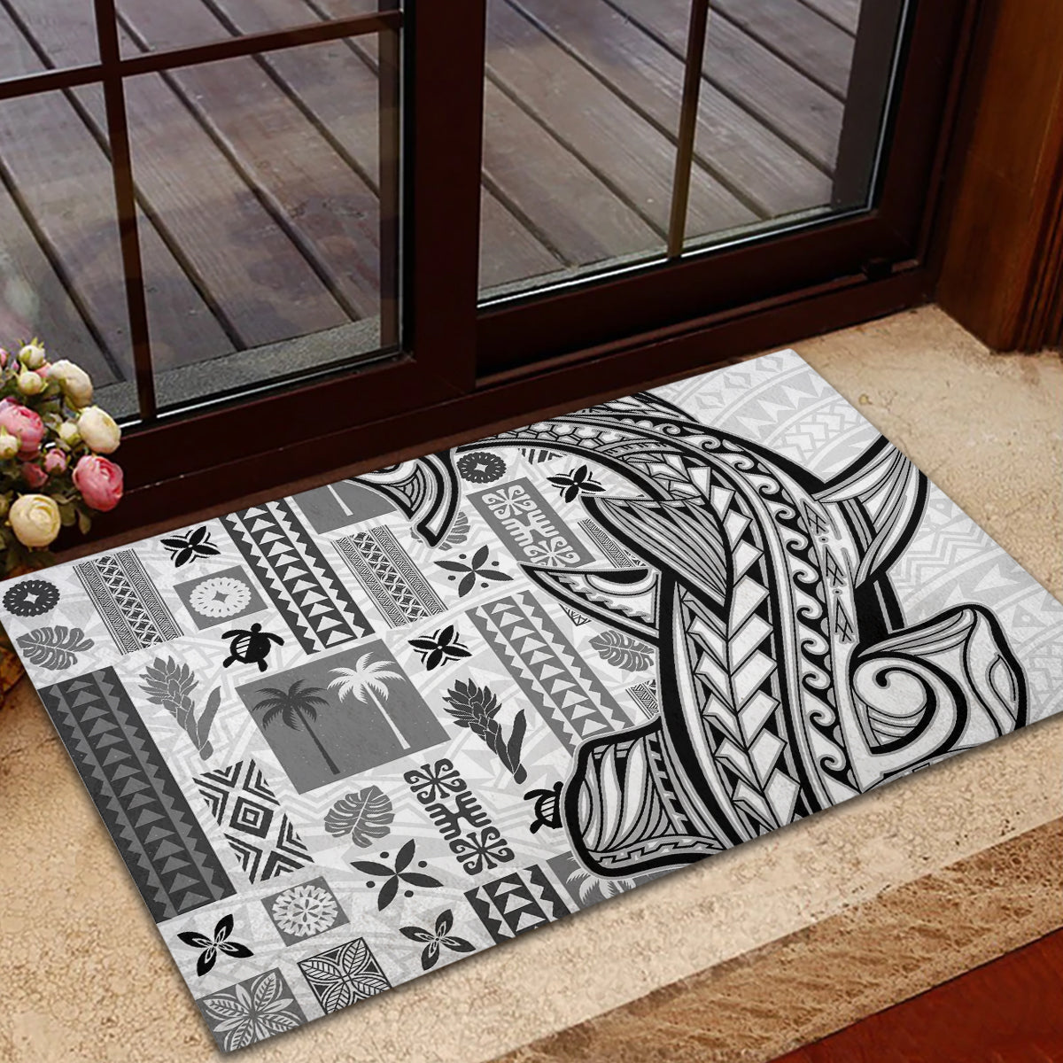 Samoa Tapa Rubber Doormat Siapo Mix Tatau Patterns - White - Wonder Print Shop