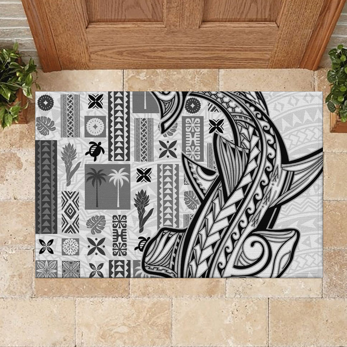 Samoa Tapa Rubber Doormat Siapo Mix Tatau Patterns - White - Wonder Print Shop