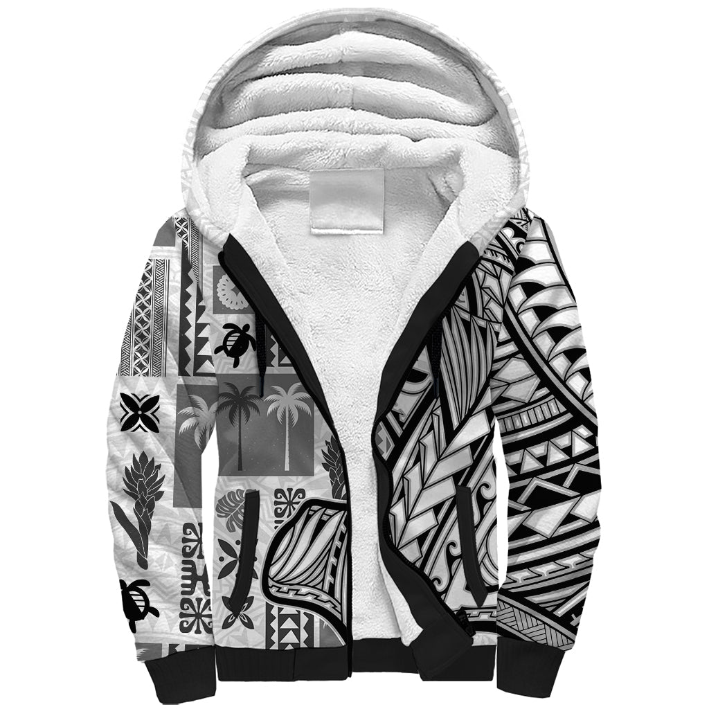 Samoa Tapa Sherpa Hoodie Siapo Mix Tatau Patterns - White - Wonder Print Shop