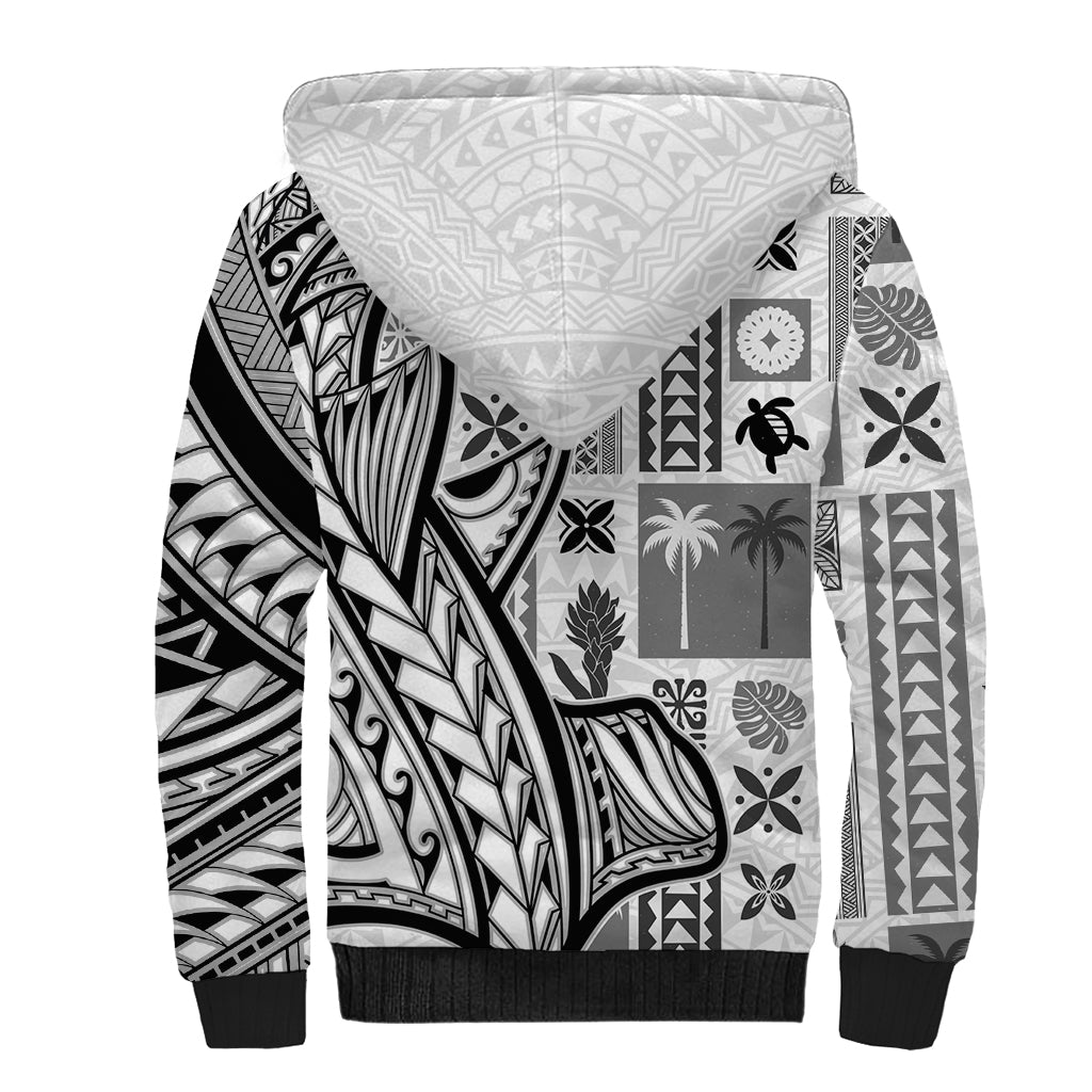 Samoa Tapa Sherpa Hoodie Siapo Mix Tatau Patterns - White - Wonder Print Shop