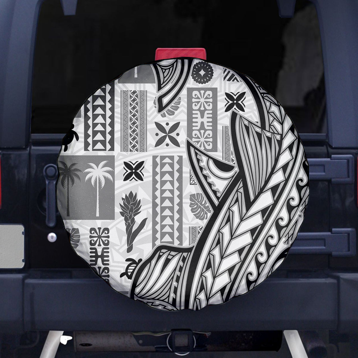 Samoa Tapa Spare Tire Cover Siapo Mix Tatau Patterns - White - Wonder Print Shop