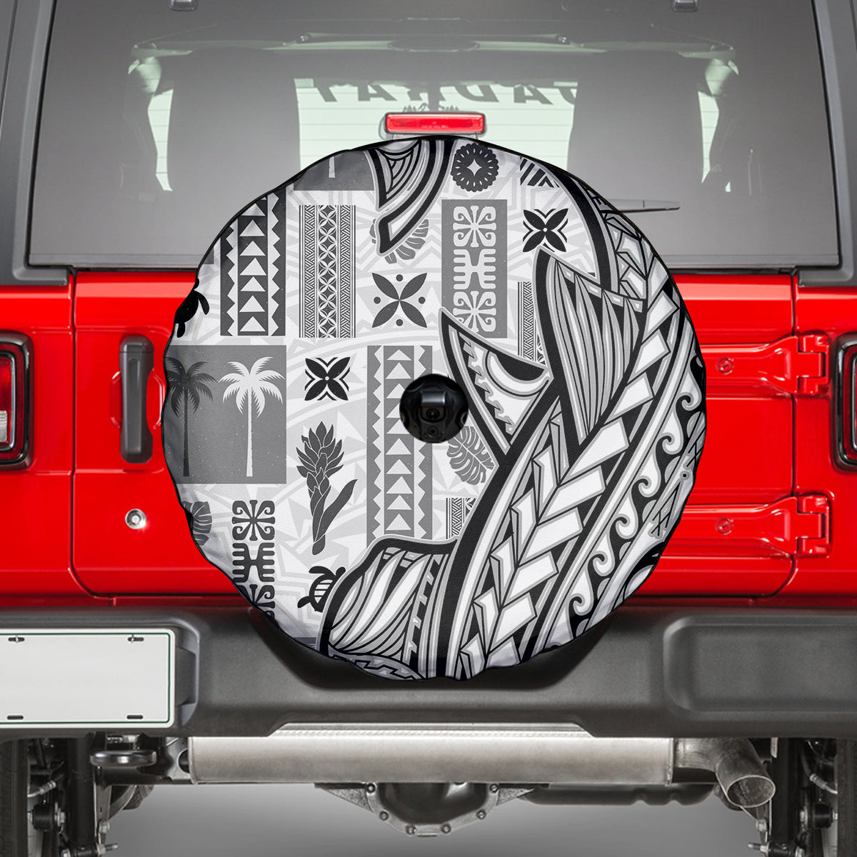 Samoa Tapa Spare Tire Cover Siapo Mix Tatau Patterns - White - Wonder Print Shop