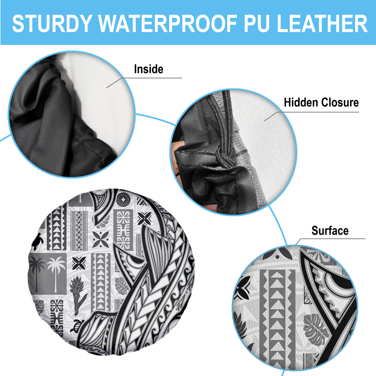 Samoa Tapa Spare Tire Cover Siapo Mix Tatau Patterns - White - Wonder Print Shop