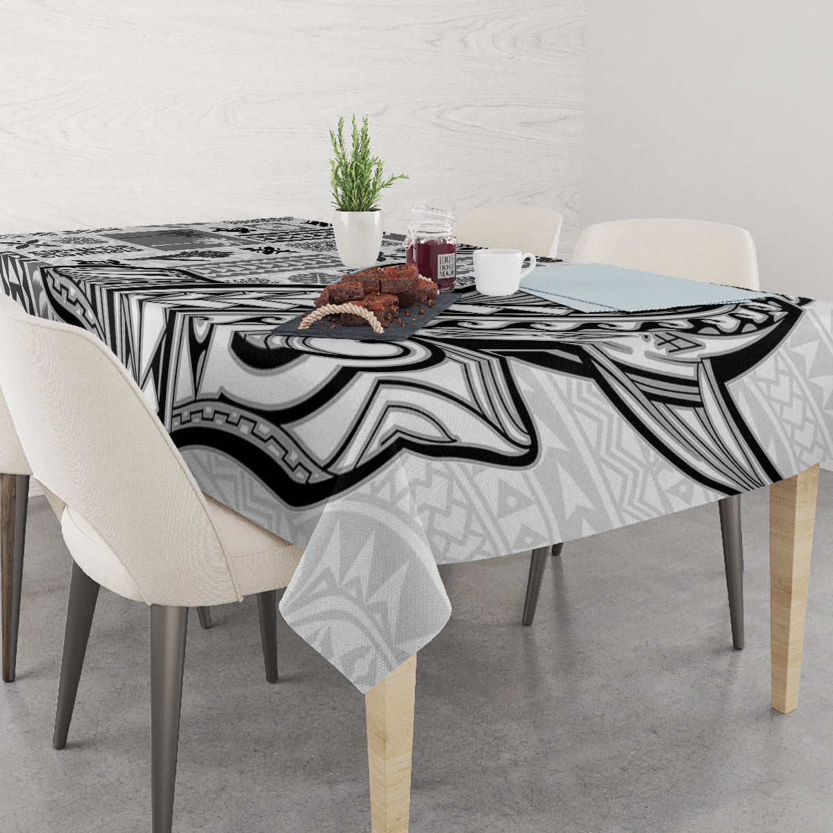 Samoa Tapa Tablecloth Siapo Mix Tatau Patterns - White - Wonder Print Shop
