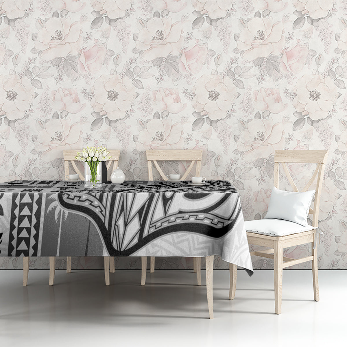 Samoa Tapa Tablecloth Siapo Mix Tatau Patterns - White - Wonder Print Shop