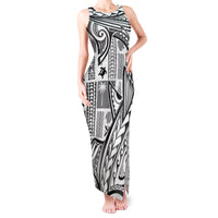 Samoa Tapa Tank Maxi Dress Siapo Mix Tatau Patterns - White - Wonder Print Shop
