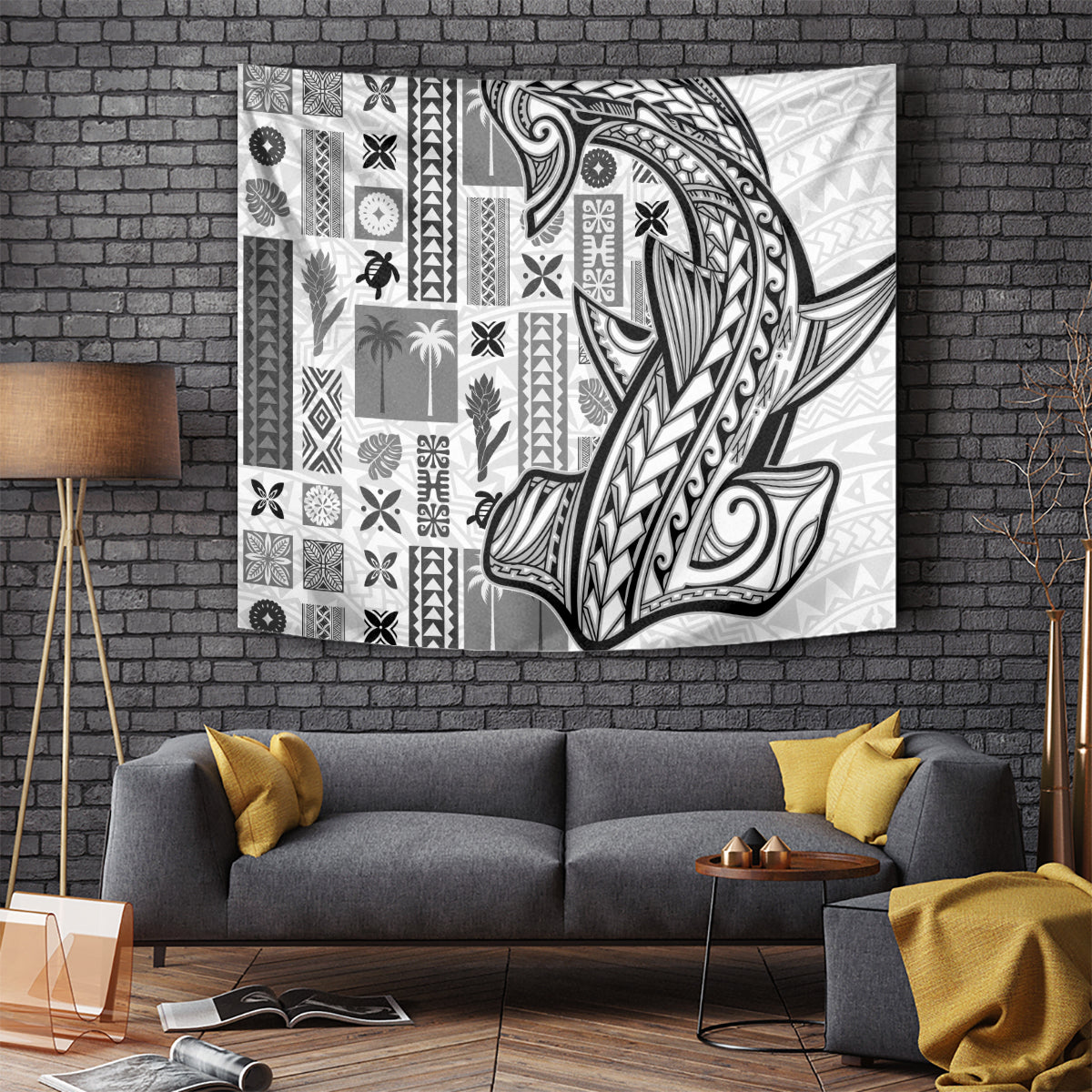 Samoa Tapa Tapestry Siapo Mix Tatau Patterns - White - Wonder Print Shop