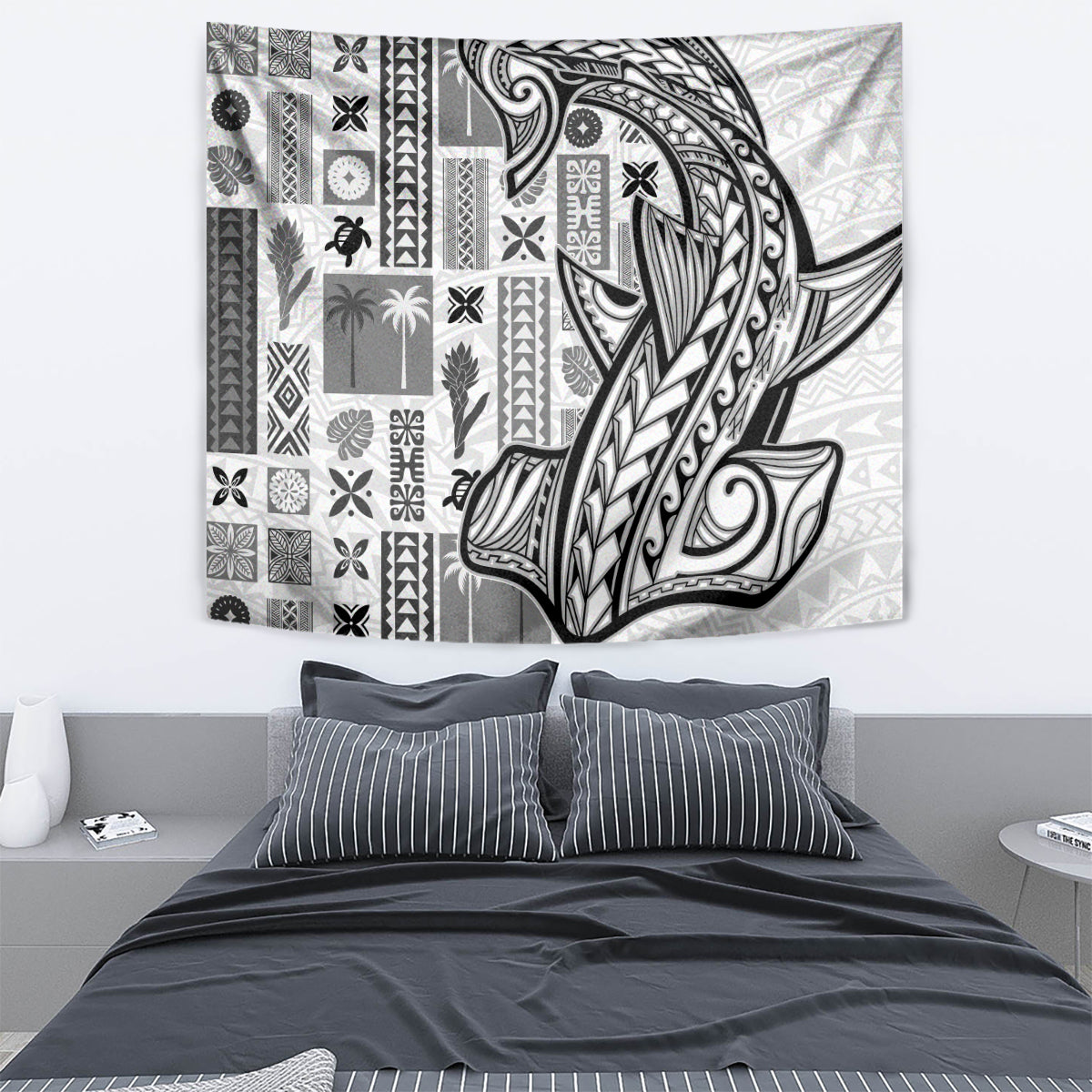 Samoa Tapa Tapestry Siapo Mix Tatau Patterns - White - Wonder Print Shop