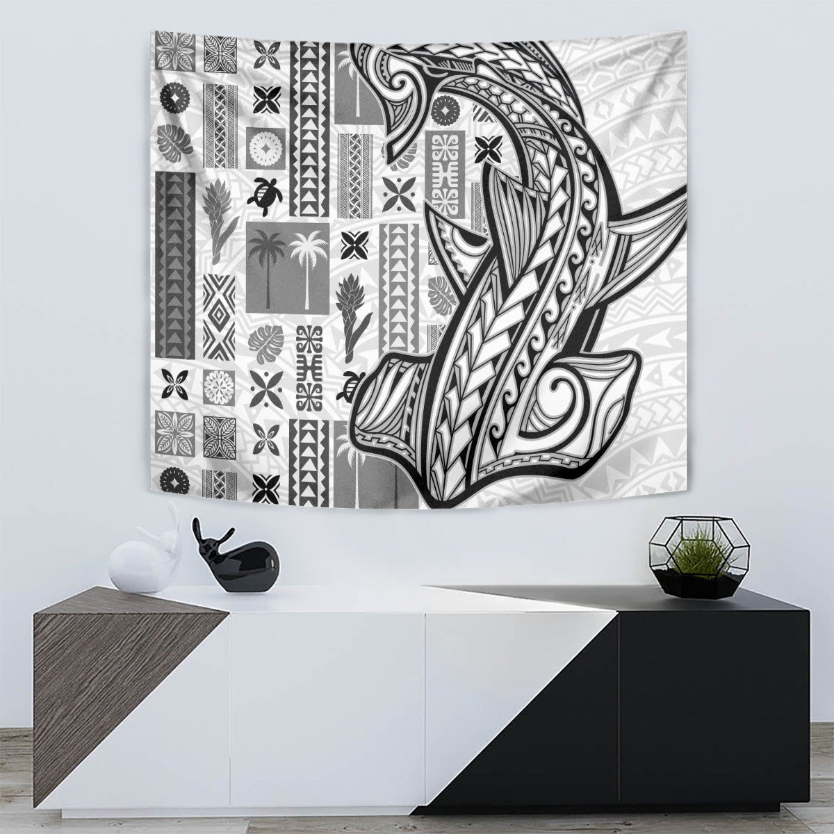 Samoa Tapa Tapestry Siapo Mix Tatau Patterns - White - Wonder Print Shop