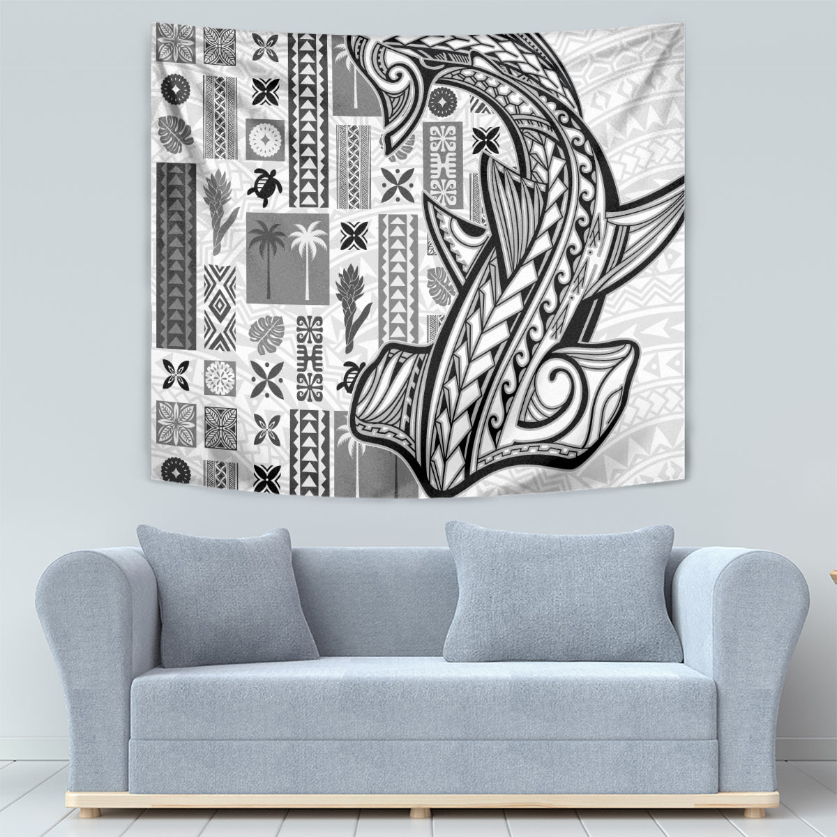 Samoa Tapa Tapestry Siapo Mix Tatau Patterns - White - Wonder Print Shop