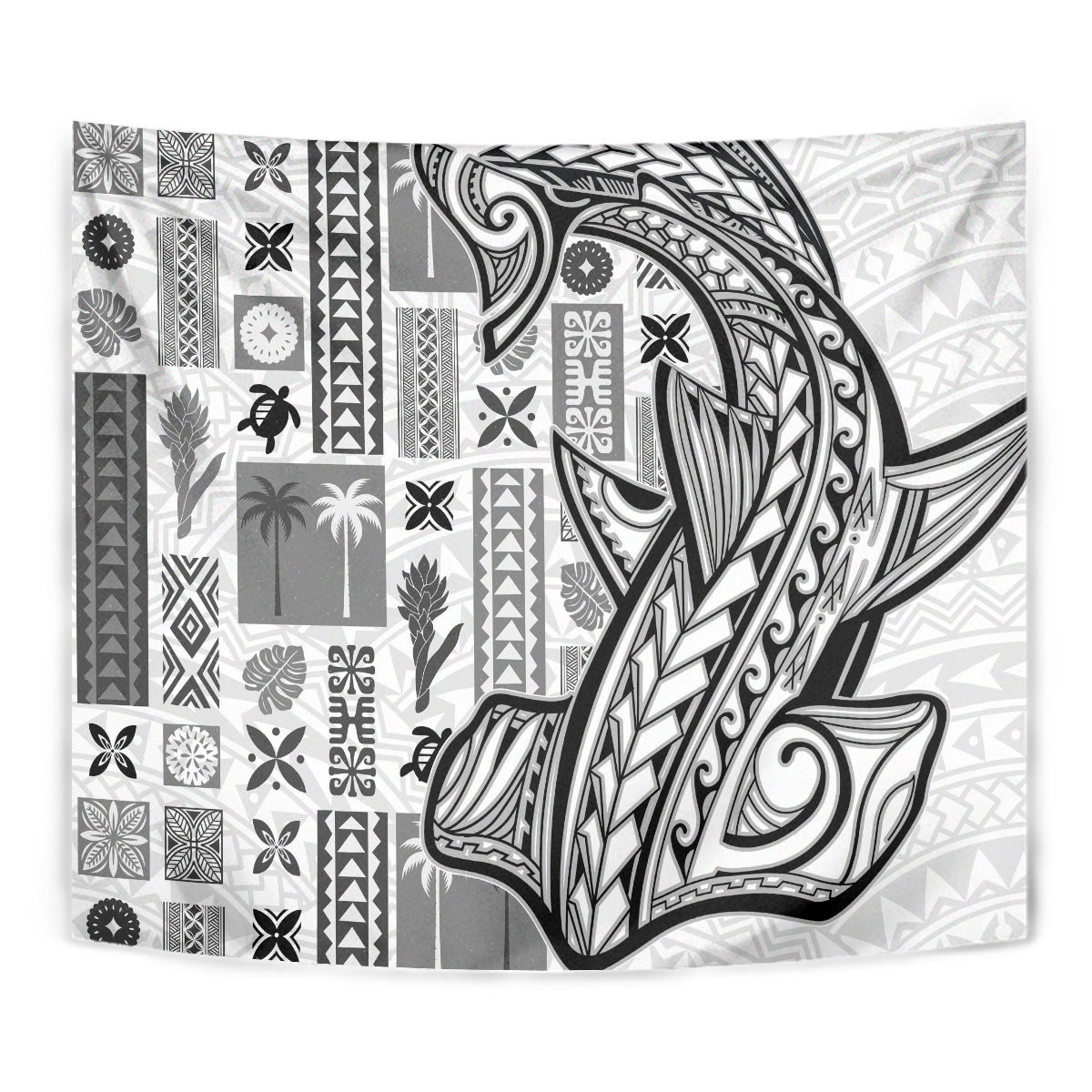 Samoa Tapa Tapestry Siapo Mix Tatau Patterns - White - Wonder Print Shop