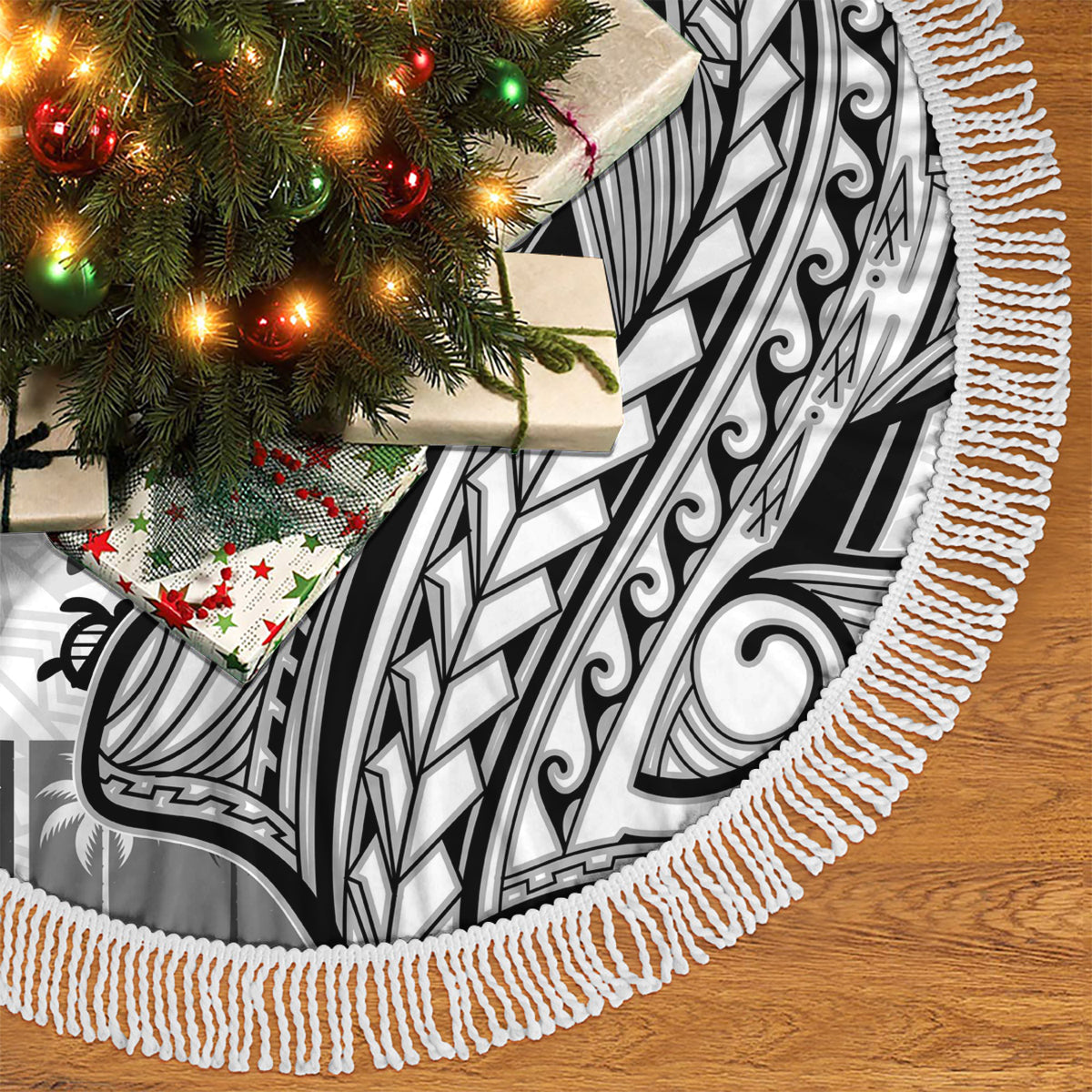 Samoa Tapa Tree Skirt Siapo Mix Tatau Patterns - White - Wonder Print Shop