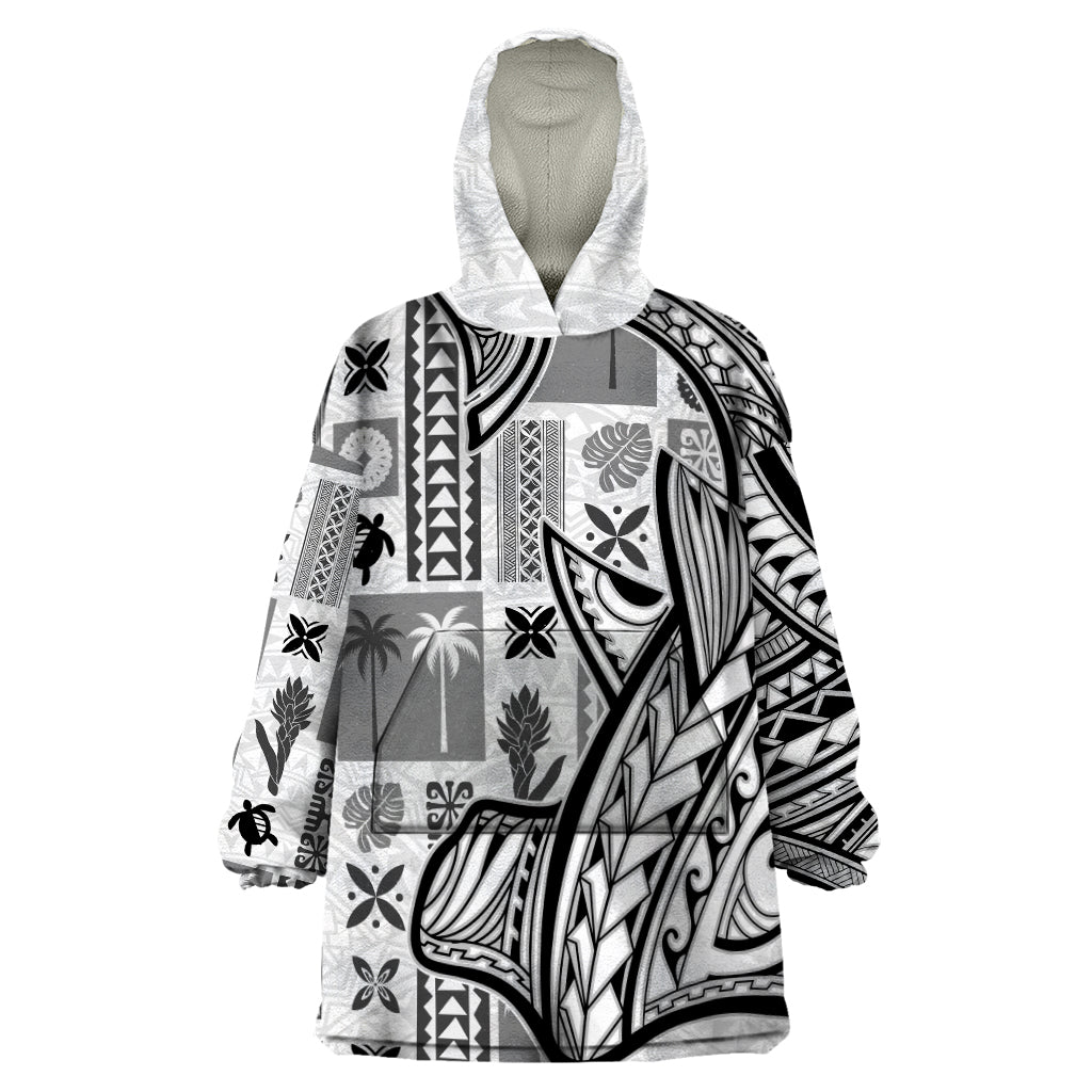 Samoa Tapa Wearable Blanket Hoodie Siapo Mix Tatau Patterns - White - Wonder Print Shop