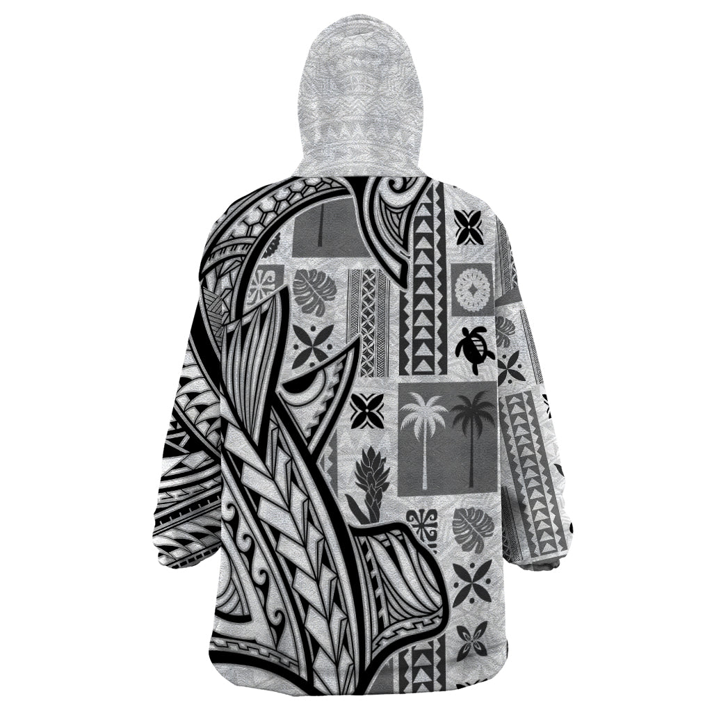 Samoa Tapa Wearable Blanket Hoodie Siapo Mix Tatau Patterns - White - Wonder Print Shop