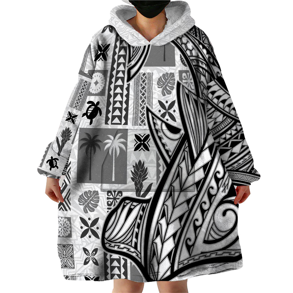 Samoa Tapa Wearable Blanket Hoodie Siapo Mix Tatau Patterns - White - Wonder Print Shop