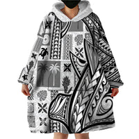 Samoa Tapa Wearable Blanket Hoodie Siapo Mix Tatau Patterns - White - Wonder Print Shop