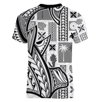 Samoa Tapa Women V Neck T Shirt Siapo Mix Tatau Patterns - White - Wonder Print Shop