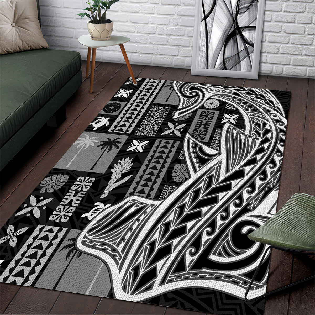 Samoa Tapa Area Rug Siapo Mix Tatau Patterns - Black LT7 - Wonder Print Shop