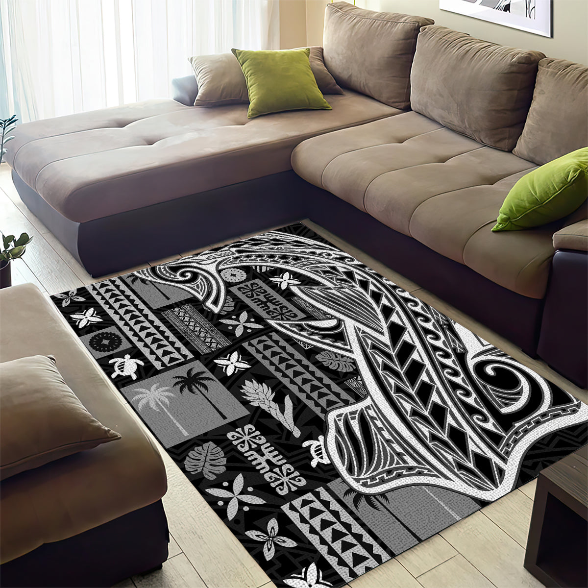 Samoa Tapa Area Rug Siapo Mix Tatau Patterns - Black LT7 - Wonder Print Shop