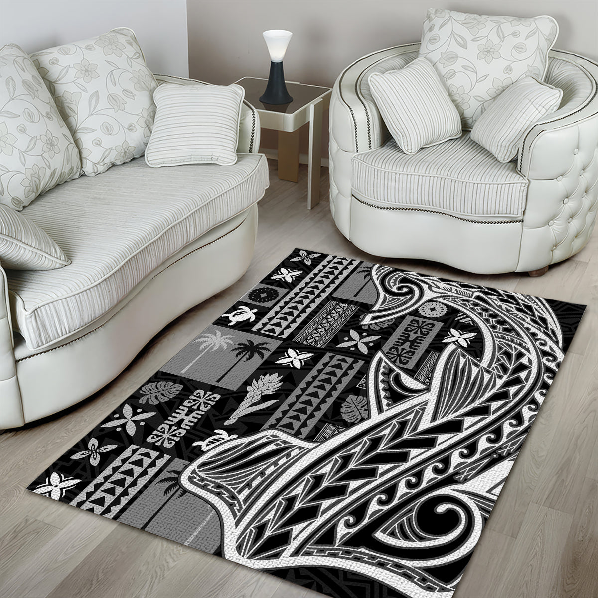 Samoa Tapa Area Rug Siapo Mix Tatau Patterns - Black LT7 - Wonder Print Shop