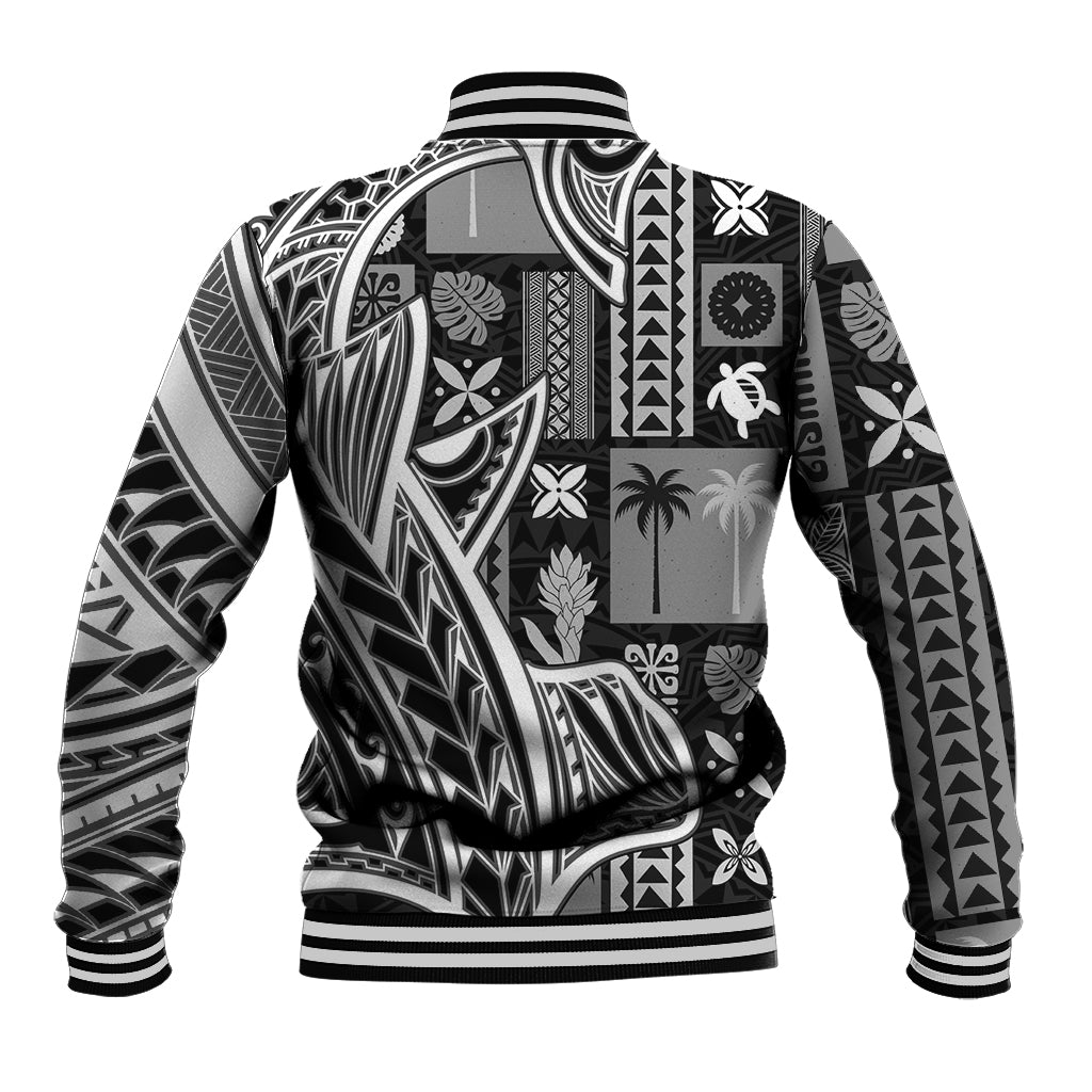 Samoa Tapa Baseball Jacket Siapo Mix Tatau Patterns - Black LT7 - Wonder Print Shop
