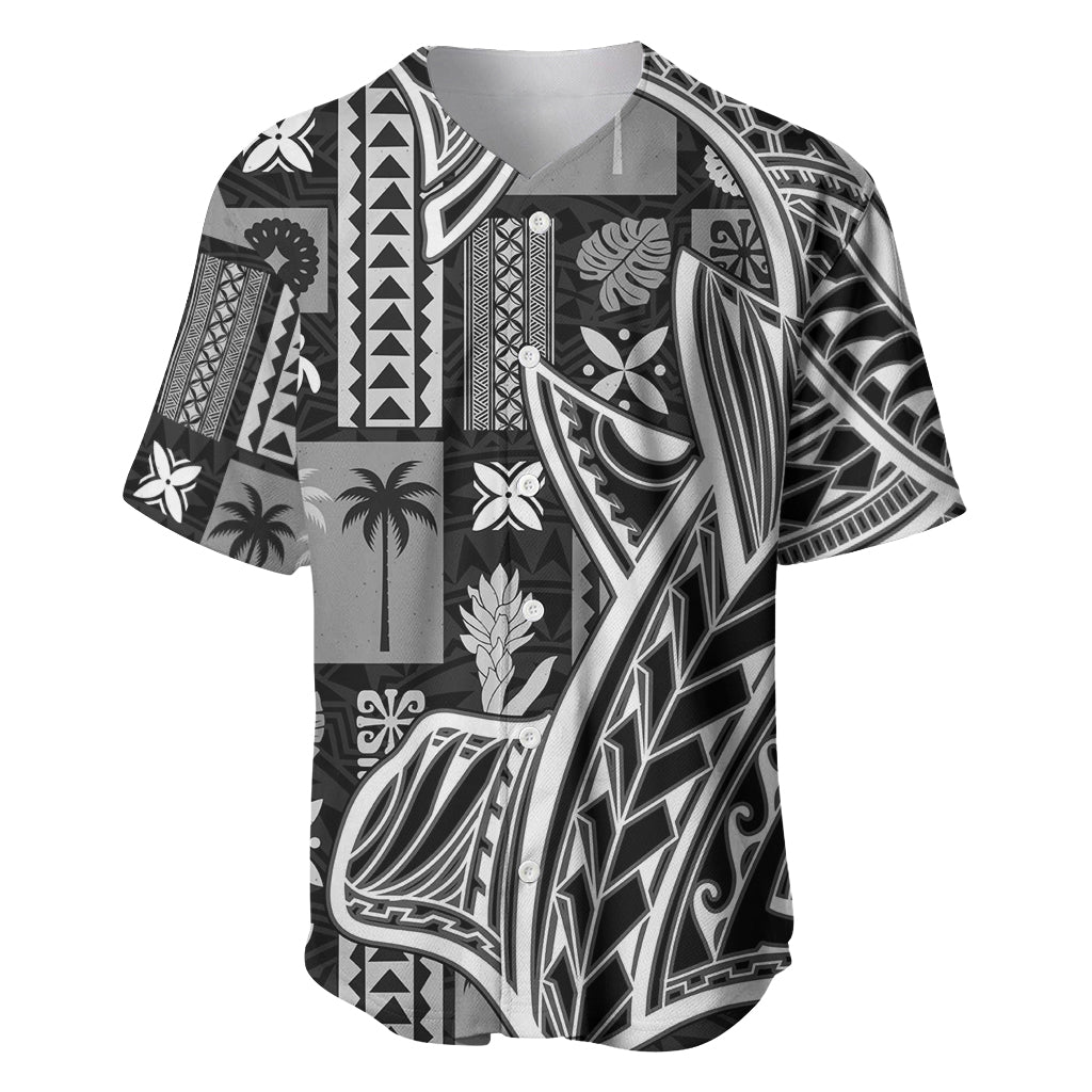 Samoa Tapa Baseball Jersey Siapo Mix Tatau Patterns - Black LT7 - Wonder Print Shop