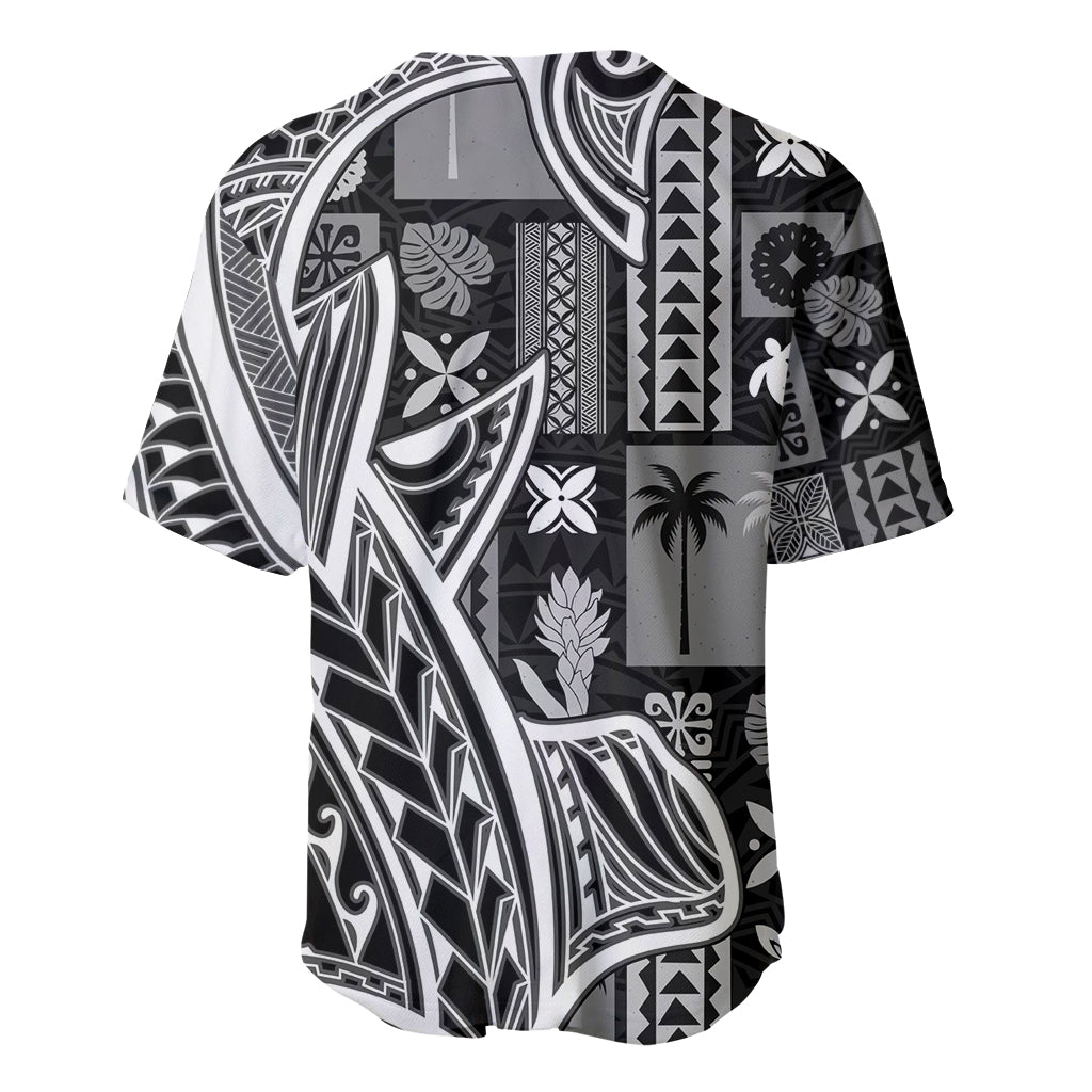 Samoa Tapa Baseball Jersey Siapo Mix Tatau Patterns - Black LT7 - Wonder Print Shop