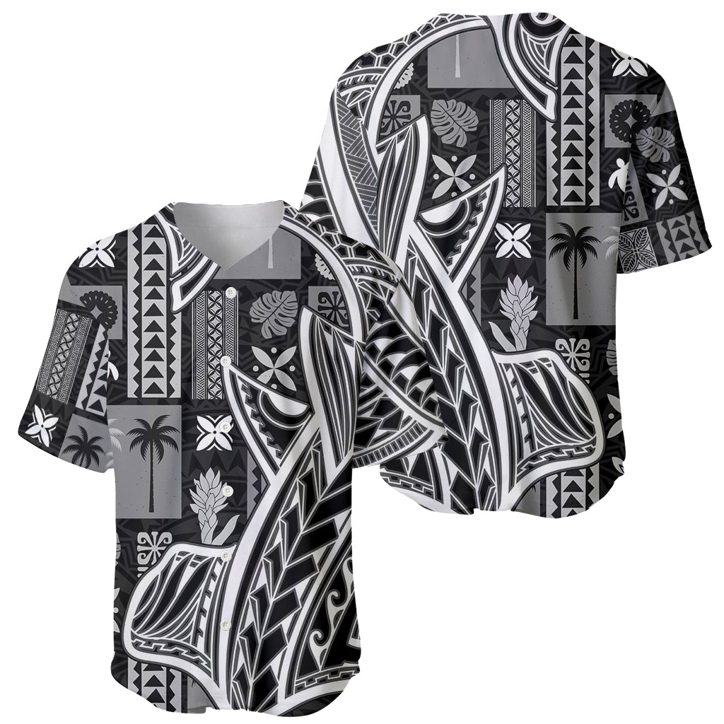 Samoa Tapa Baseball Jersey Siapo Mix Tatau Patterns - Black LT7 - Wonder Print Shop