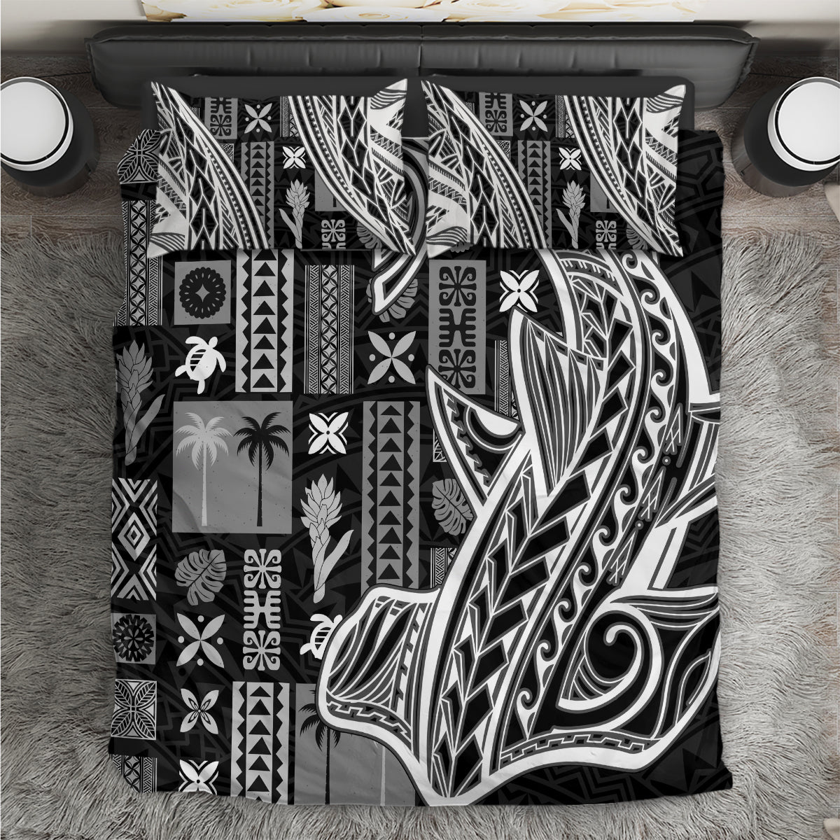 Samoa Tapa Bedding Set Siapo Mix Tatau Patterns - Black LT7 - Wonder Print Shop