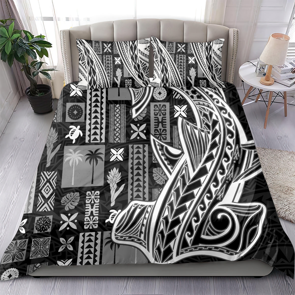 Samoa Tapa Bedding Set Siapo Mix Tatau Patterns - Black LT7 - Wonder Print Shop