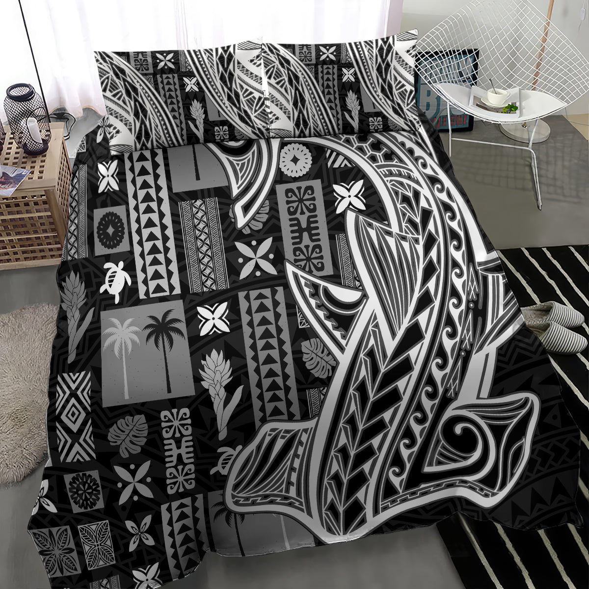 Samoa Tapa Bedding Set Siapo Mix Tatau Patterns - Black LT7 - Wonder Print Shop
