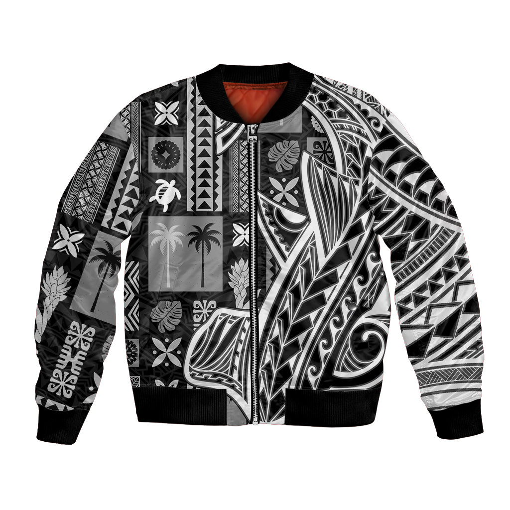 Samoa Tapa Bomber Jacket Siapo Mix Tatau Patterns - Black LT7 - Wonder Print Shop