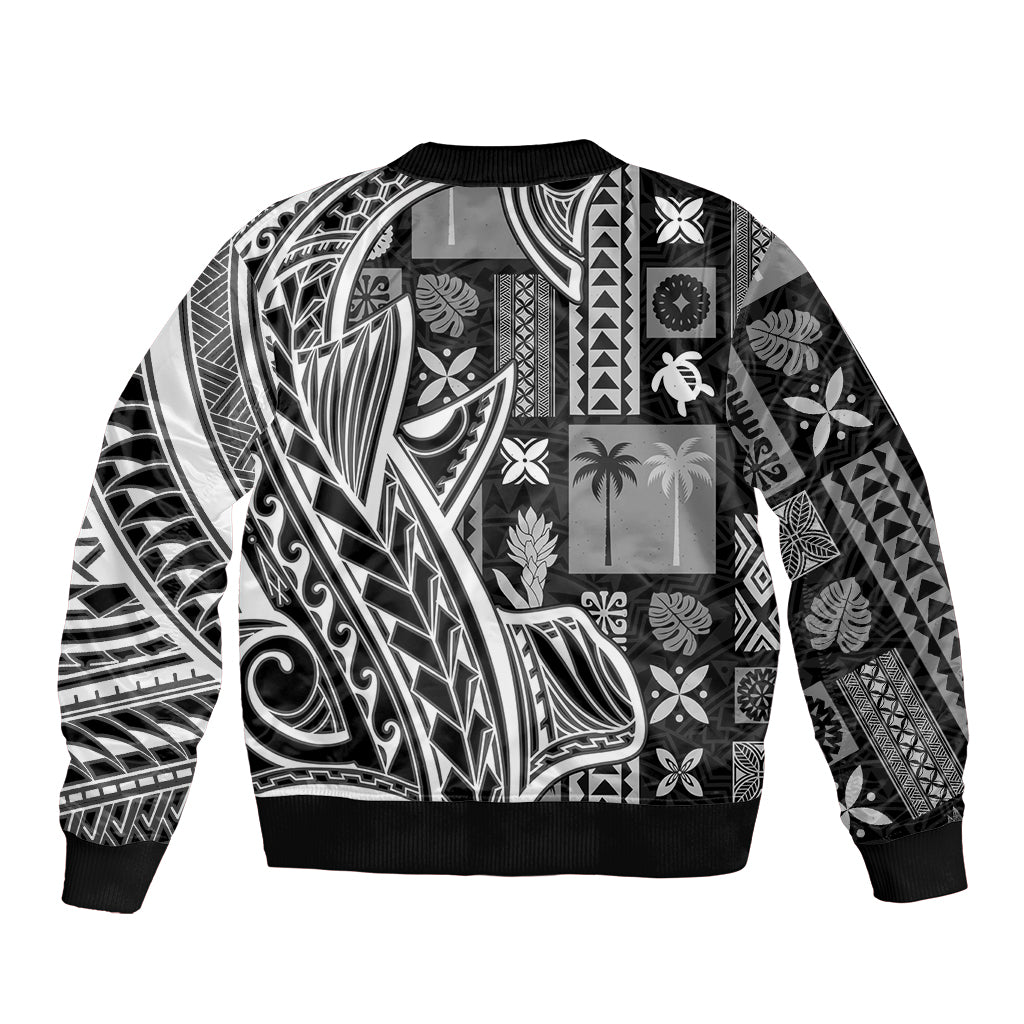 Samoa Tapa Bomber Jacket Siapo Mix Tatau Patterns - Black LT7 - Wonder Print Shop