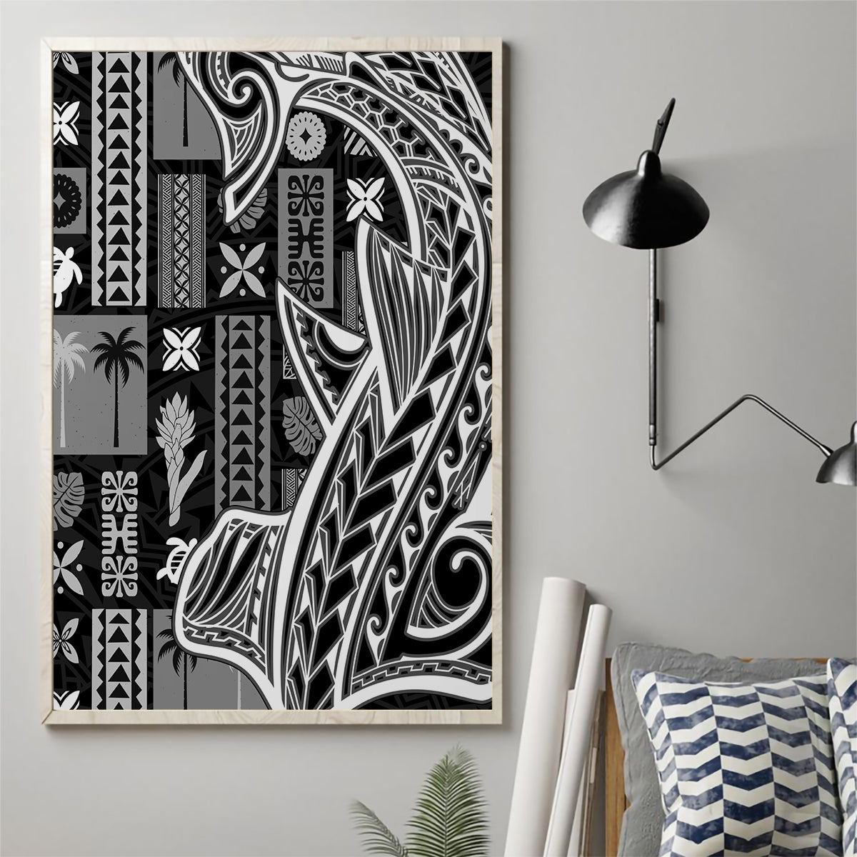 Samoa Tapa Canvas Wall Art Siapo Mix Tatau Patterns - Black LT7 - Wonder Print Shop