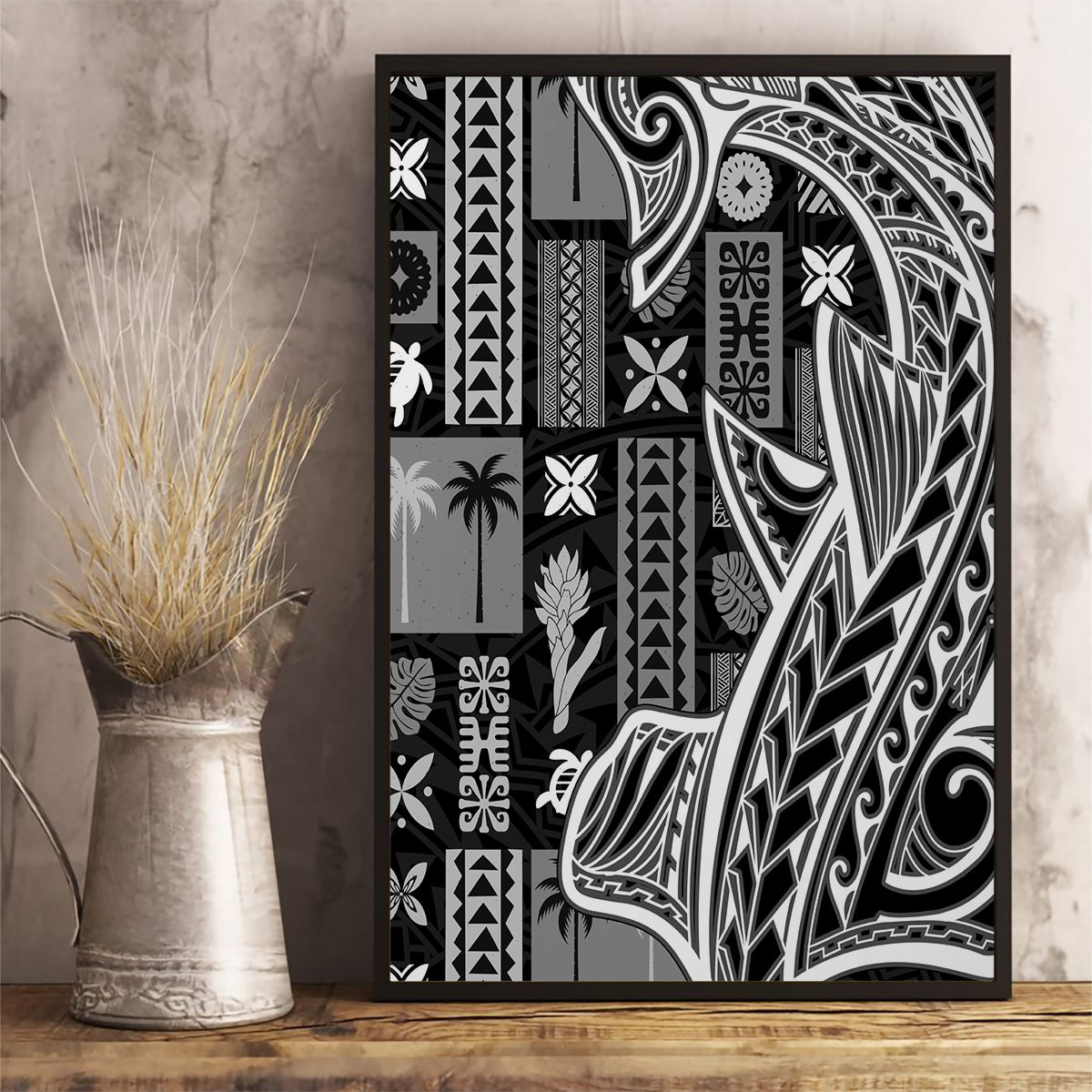 Samoa Tapa Canvas Wall Art Siapo Mix Tatau Patterns - Black LT7 - Wonder Print Shop