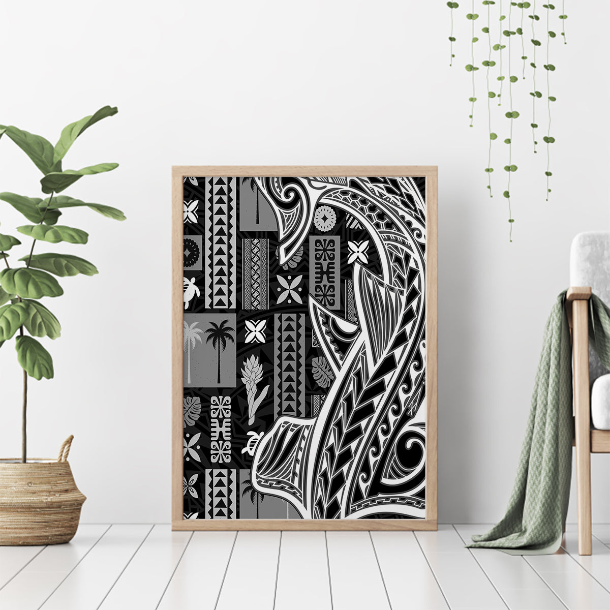 Samoa Tapa Canvas Wall Art Siapo Mix Tatau Patterns - Black LT7 - Wonder Print Shop