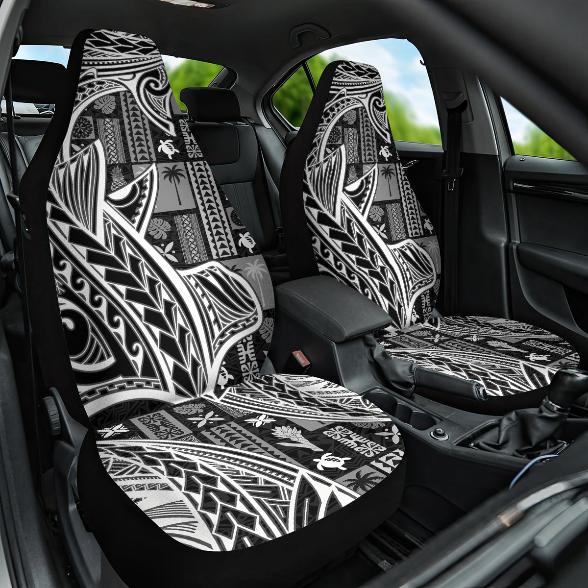 Samoa Tapa Car Seat Cover Siapo Mix Tatau Patterns - Black LT7 - Wonder Print Shop