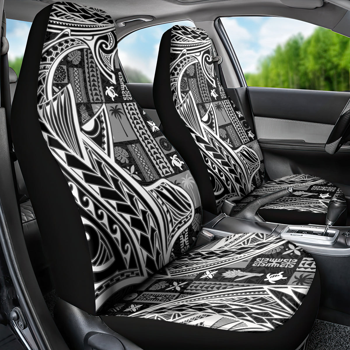 Samoa Tapa Car Seat Cover Siapo Mix Tatau Patterns - Black LT7 - Wonder Print Shop