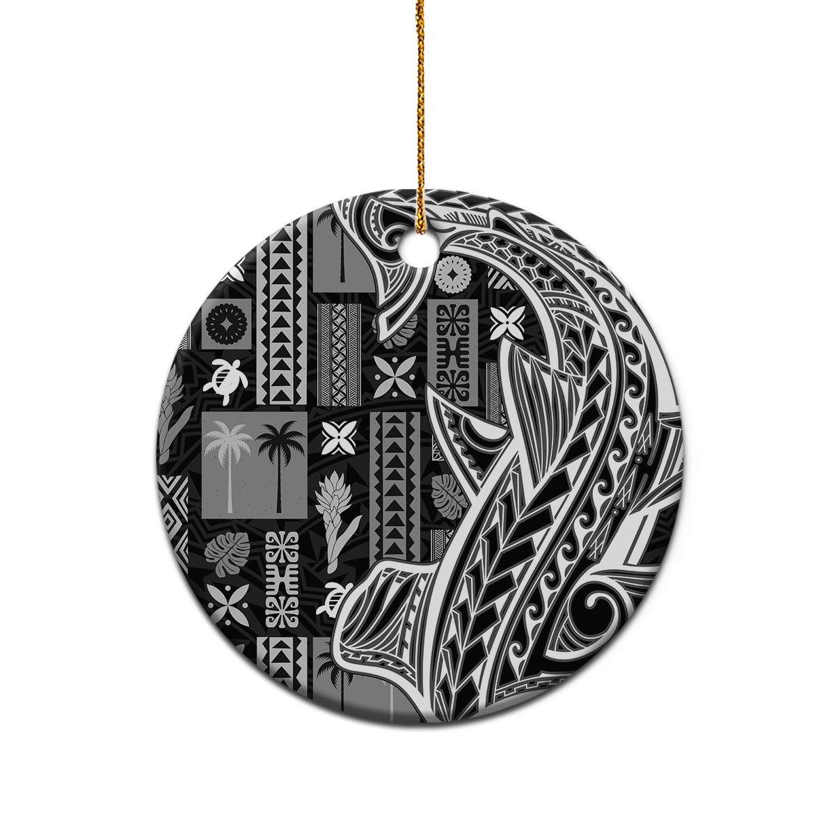 Samoa Tapa Ceramic Ornament Siapo Mix Tatau Patterns - Black LT7 - Wonder Print Shop
