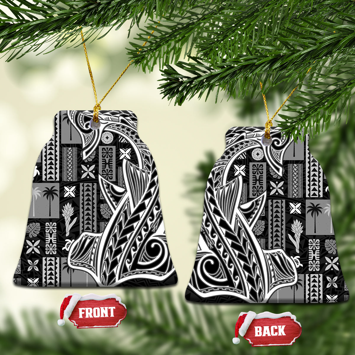 Samoa Tapa Ceramic Ornament Siapo Mix Tatau Patterns - Black LT7 - Wonder Print Shop