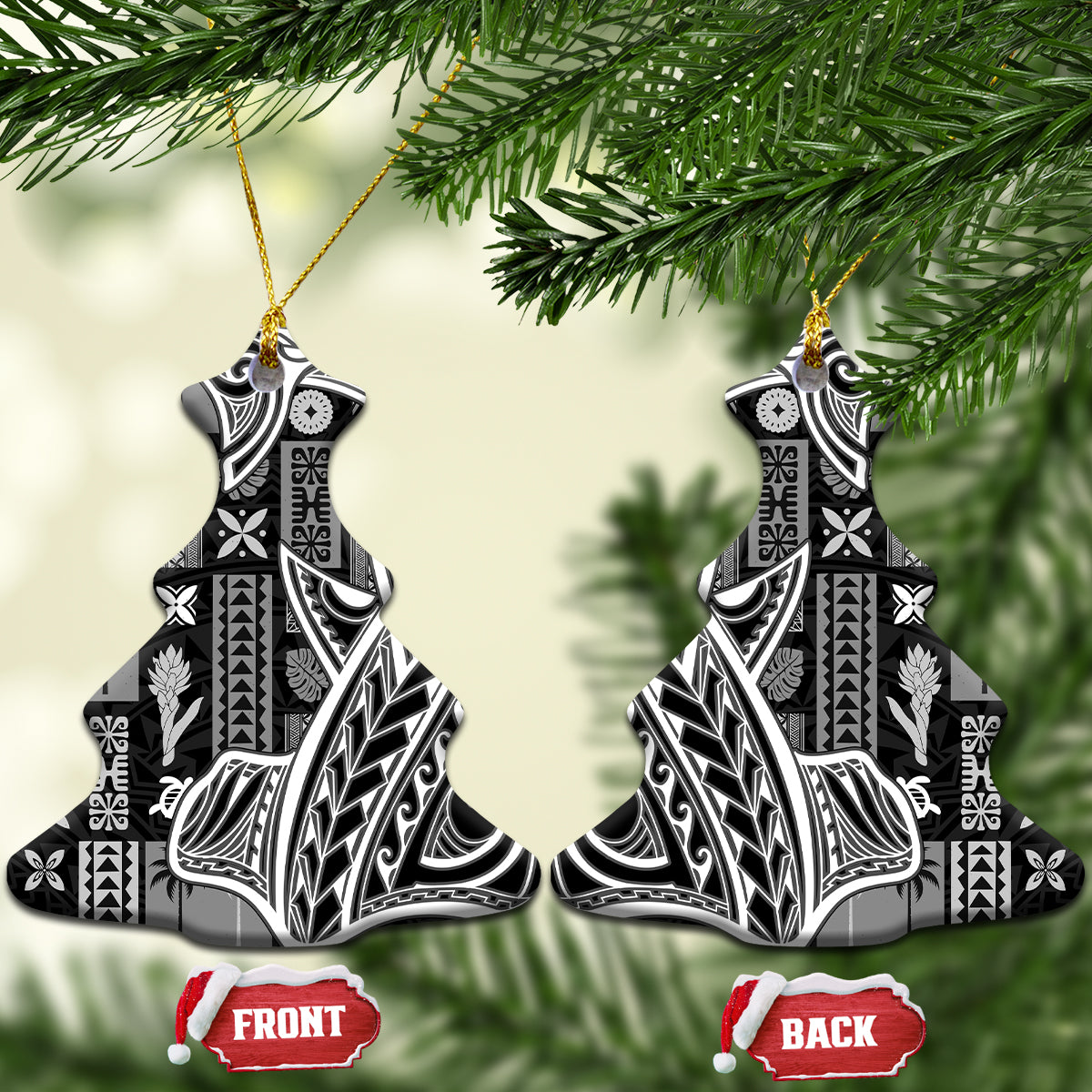 Samoa Tapa Ceramic Ornament Siapo Mix Tatau Patterns - Black LT7 - Wonder Print Shop