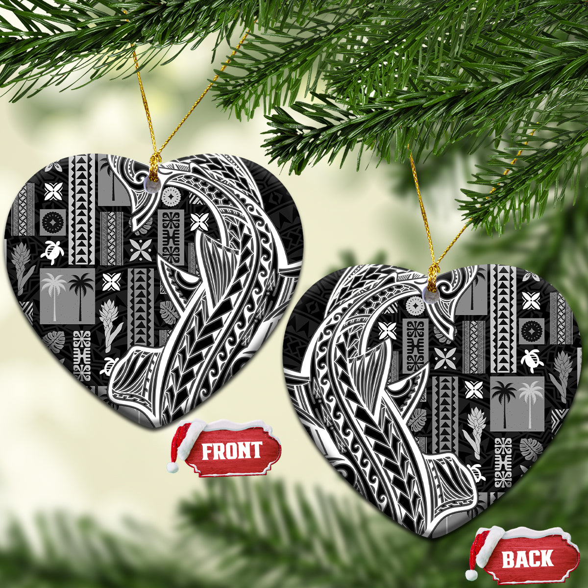 Samoa Tapa Ceramic Ornament Siapo Mix Tatau Patterns - Black LT7 - Wonder Print Shop