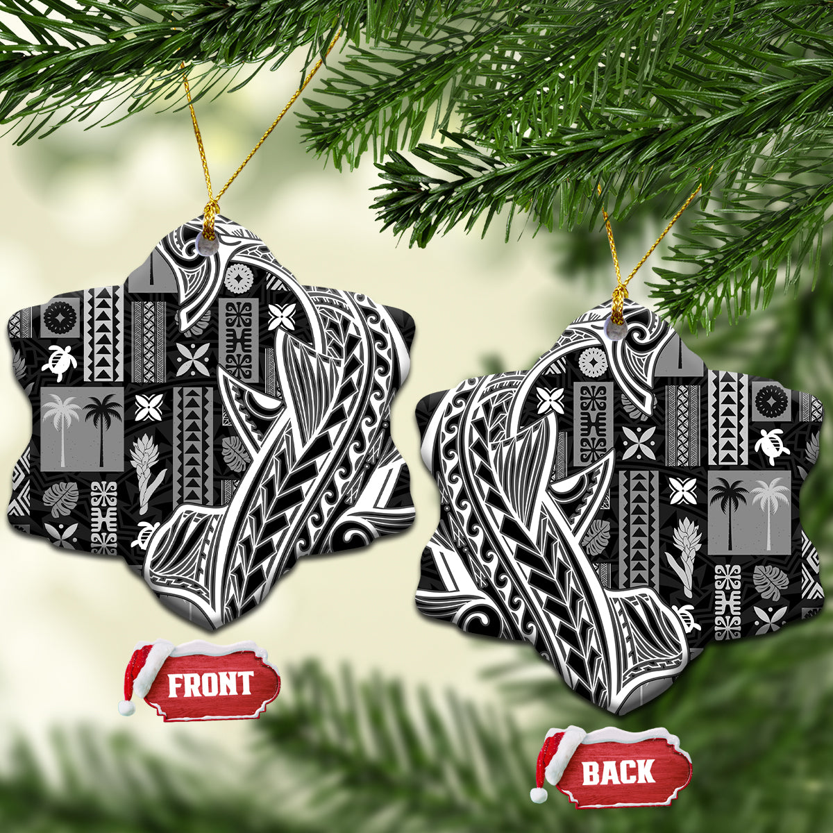 Samoa Tapa Ceramic Ornament Siapo Mix Tatau Patterns - Black LT7 - Wonder Print Shop