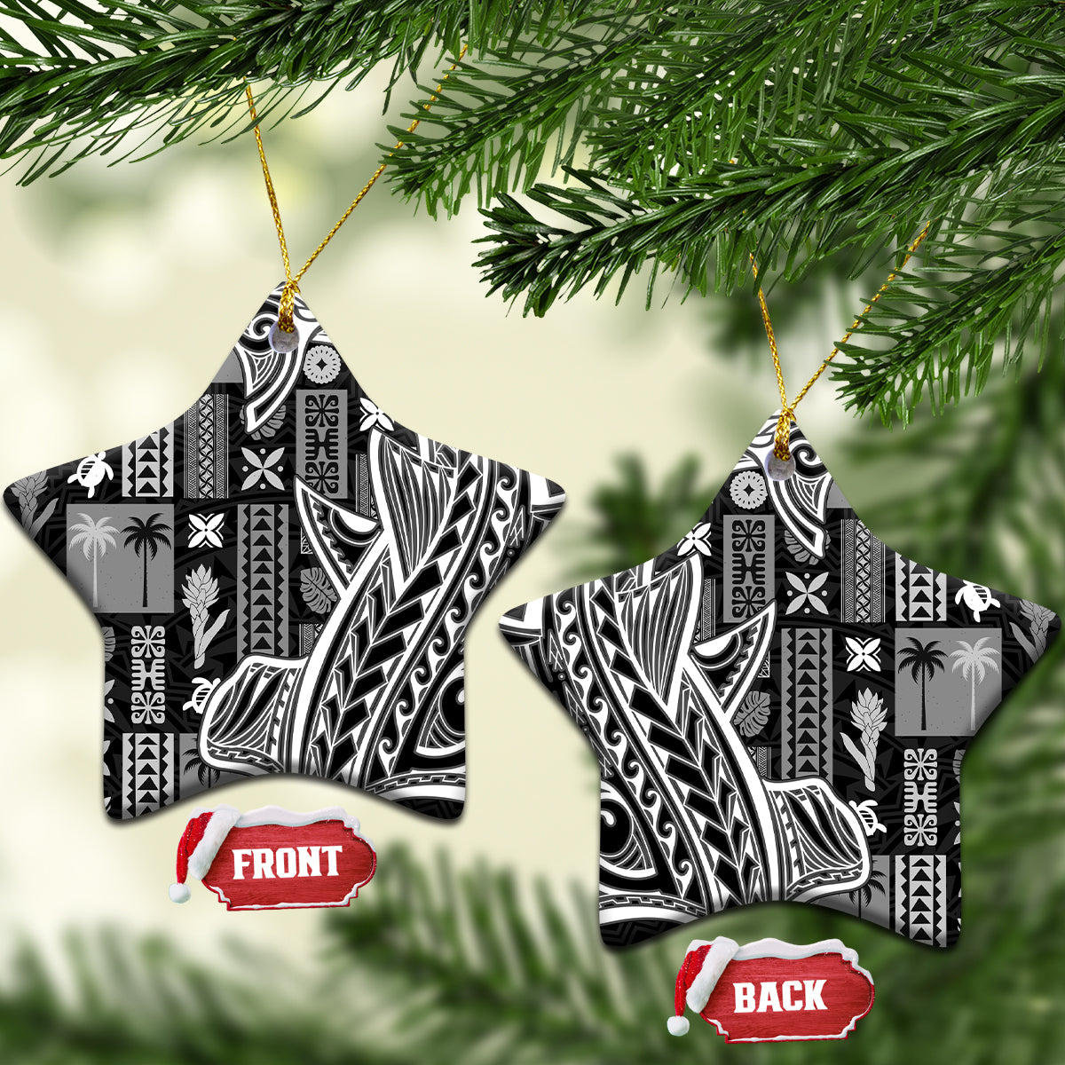 Samoa Tapa Ceramic Ornament Siapo Mix Tatau Patterns - Black LT7 - Wonder Print Shop