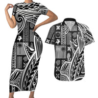 Samoa Tapa Couples Matching Short Sleeve Bodycon Dress and Hawaiian Shirt Siapo Mix Tatau Patterns - Black LT7 - Wonder Print Shop