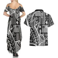 Samoa Tapa Couples Matching Summer Maxi Dress and Hawaiian Shirt Siapo Mix Tatau Patterns - Black LT7 - Wonder Print Shop