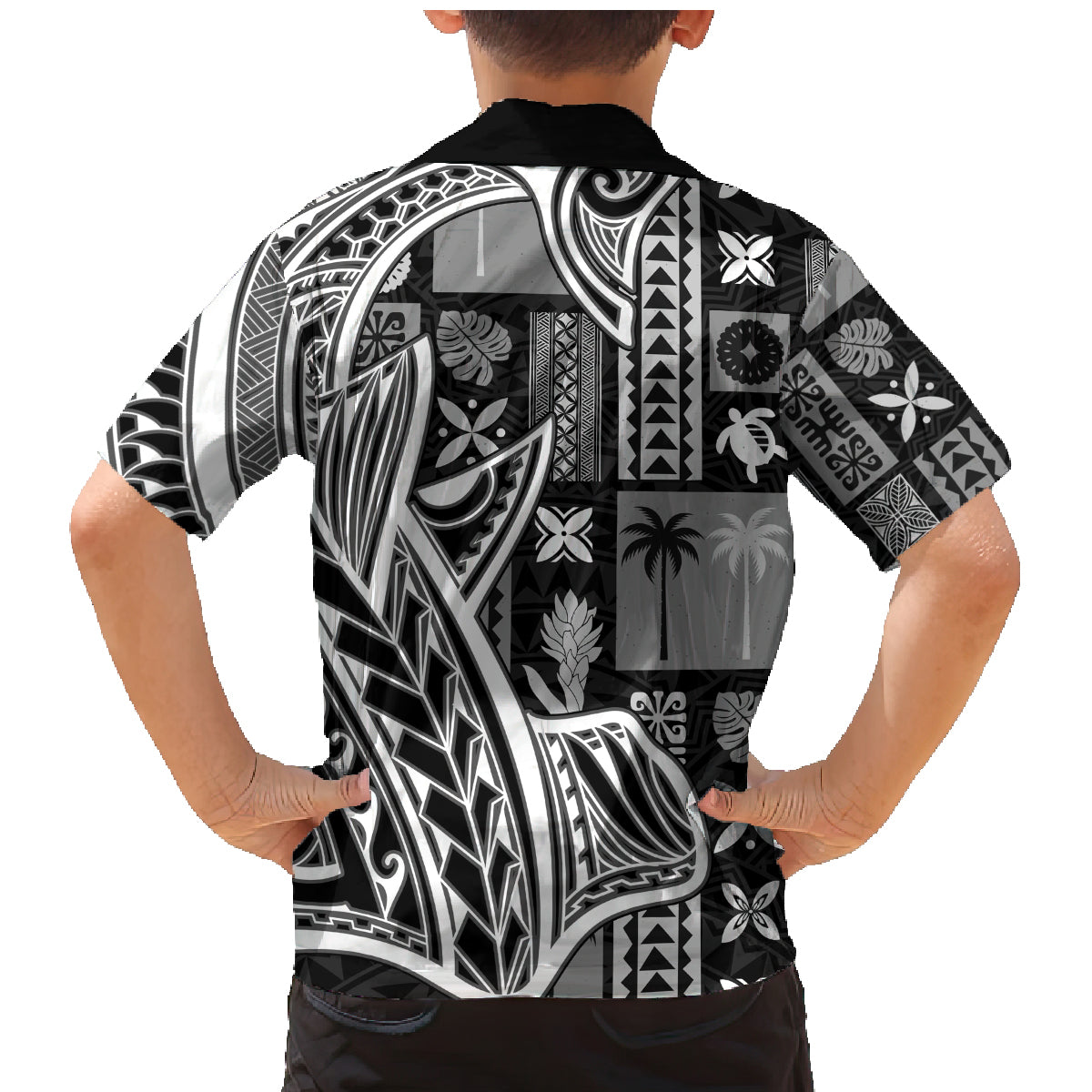 Samoa Tapa Family Matching Mermaid Dress and Hawaiian Shirt Siapo Mix Tatau Patterns - Black LT7 - Wonder Print Shop